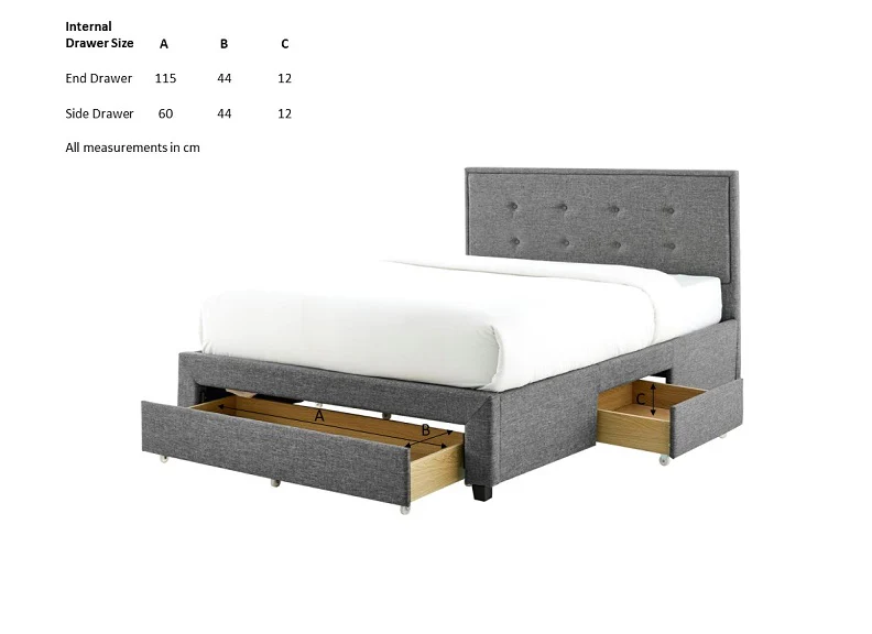Alberta Three Drawer Storage Bed – Grey Fabric Upholstery - Image 4