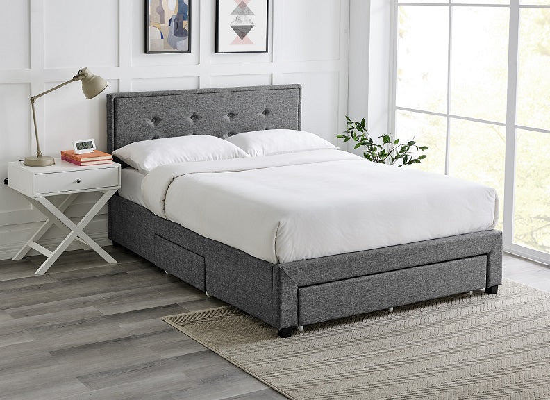 Alberta Three Drawer Storage Bed – Grey Fabric Upholstery - Image 5