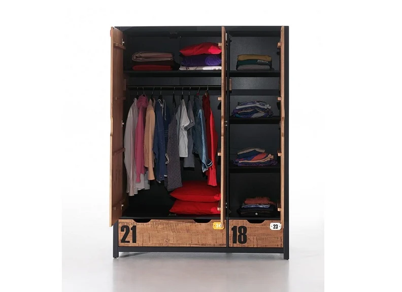 Alex Three Door Wardrobe – Industrial Pine & MDF with Black Metal Trim - Image 3