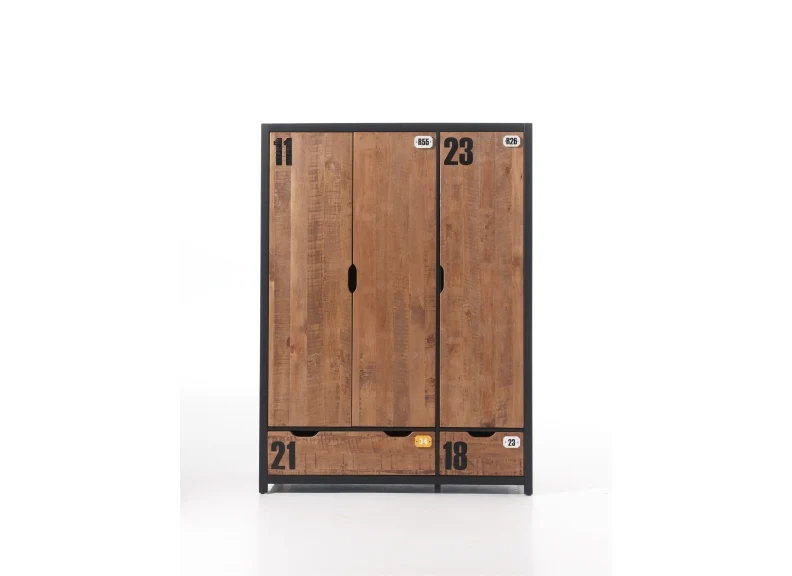 Alex Three Door Wardrobe – Industrial Pine & MDF with Black Metal Trim - Image 4