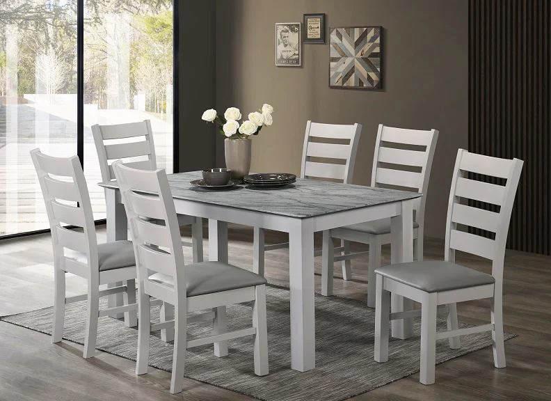 Alicante Dining Sets – Stone Effect Table with Grey Lacquered Bodies and Padded Chairs - Image 3