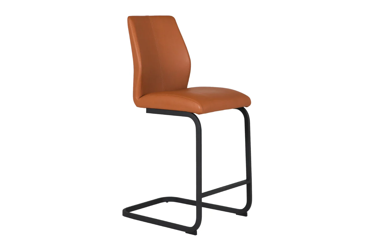 Alta Counter Stool – Tan Upholstered with Black Powder-Coated Legs