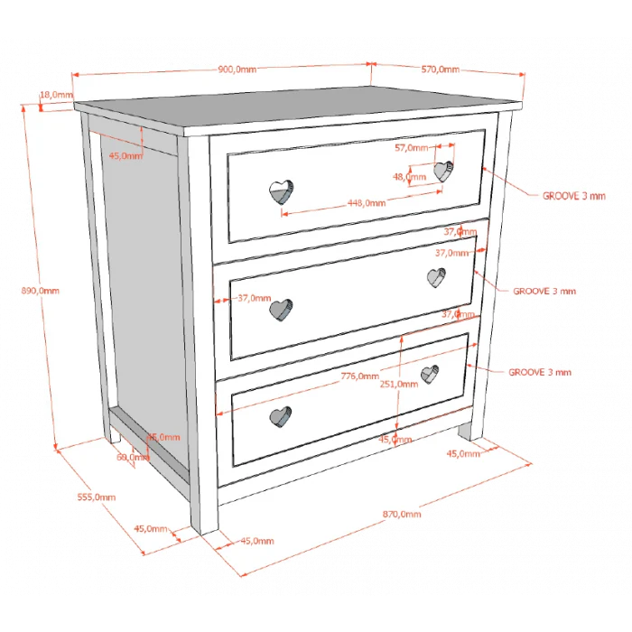 AMORI Chest of 3 Drawers – White with Heart-Shaped Accents - Image 2