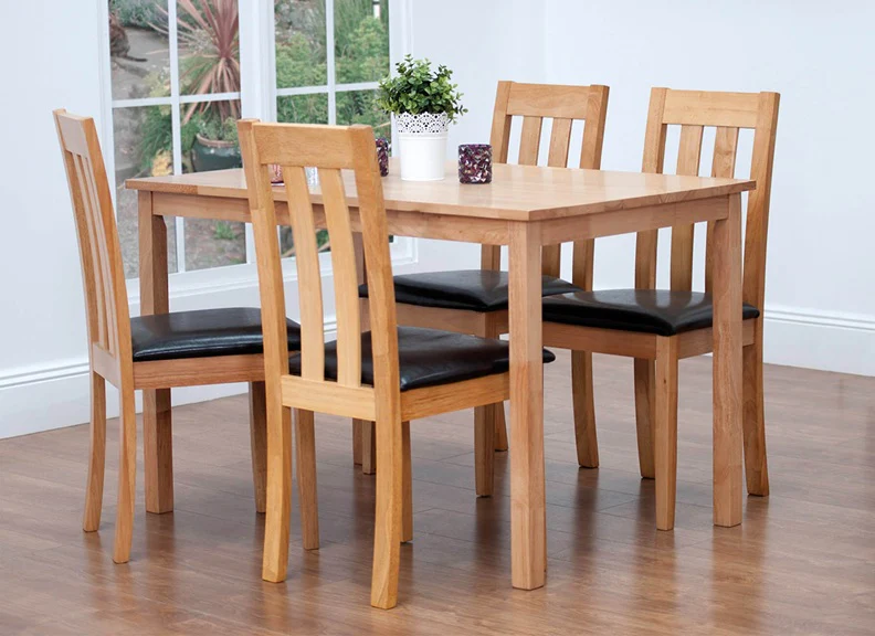 Annecy 120cm Modern Dining Set – Natural Wood with Padded Seats