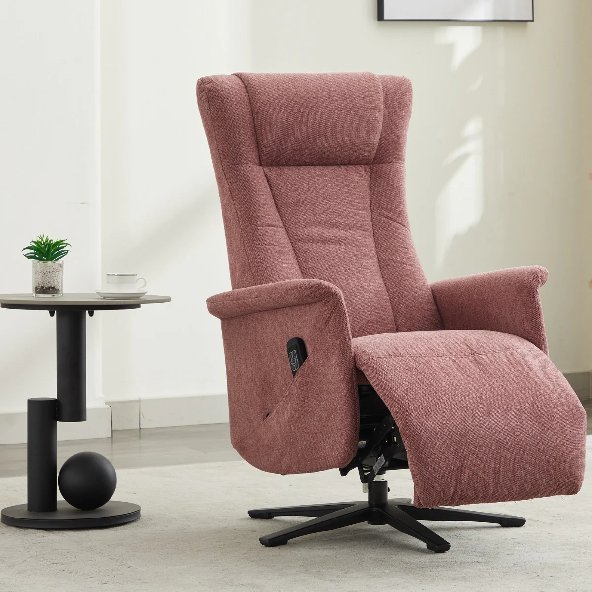 Apero Swivel Electric Recliner – Rose Fabric with Dual Motor - Image 2