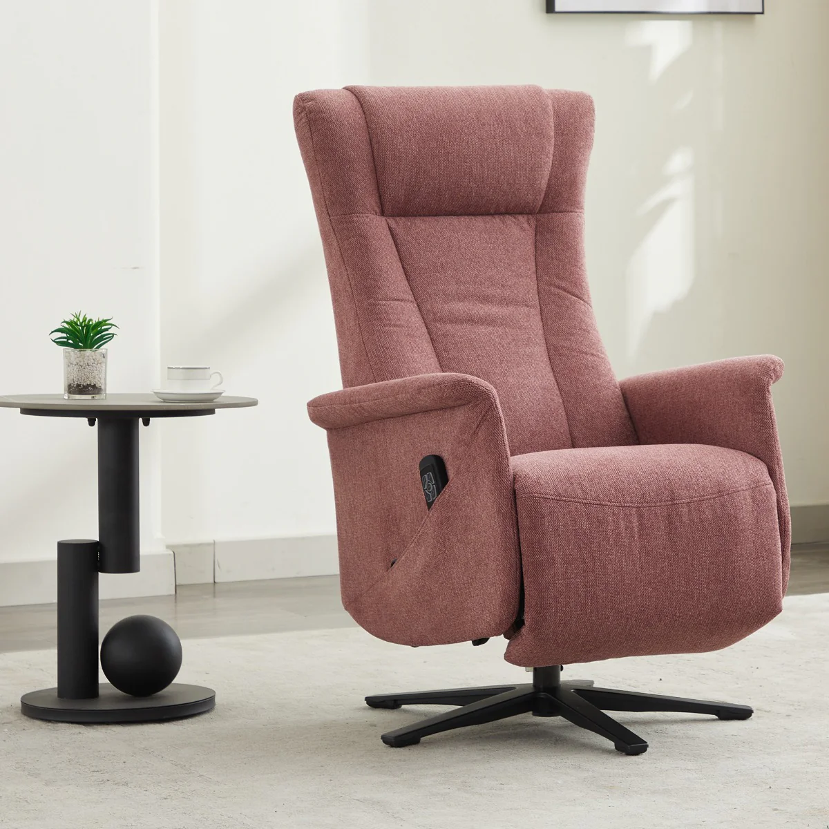 Apero Swivel Electric Recliner – Rose Fabric with Dual Motor - Image 3
