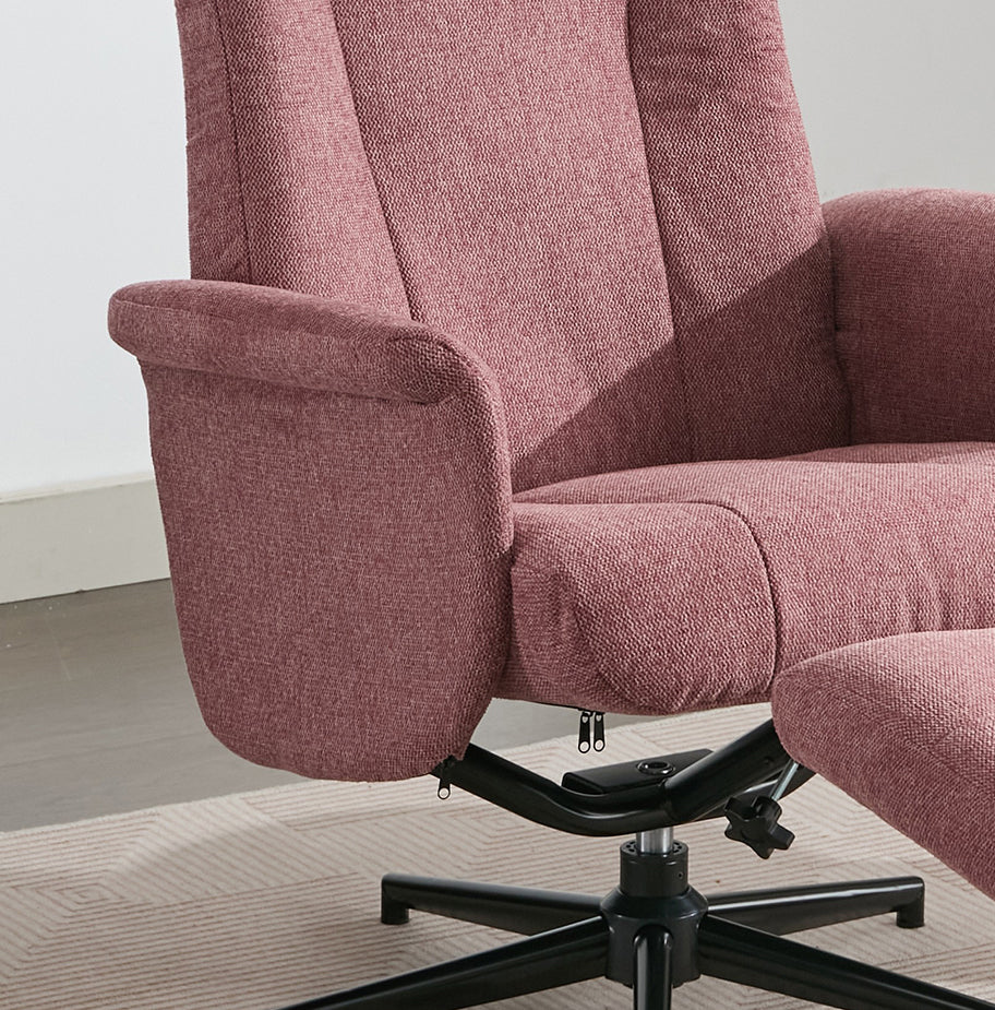 Apero TV Chair & Stool – Rose Fabric with Push-Back Recliner - Image 2