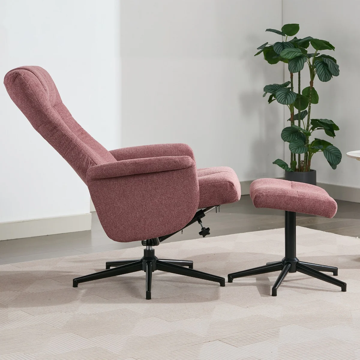 Apero TV Chair & Stool – Rose Fabric with Push-Back Recliner - Image 3