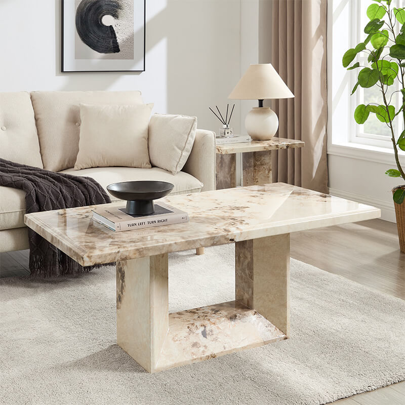 Artemis Coffee Table – Mottled Mocha Marble with High-Gloss Finish