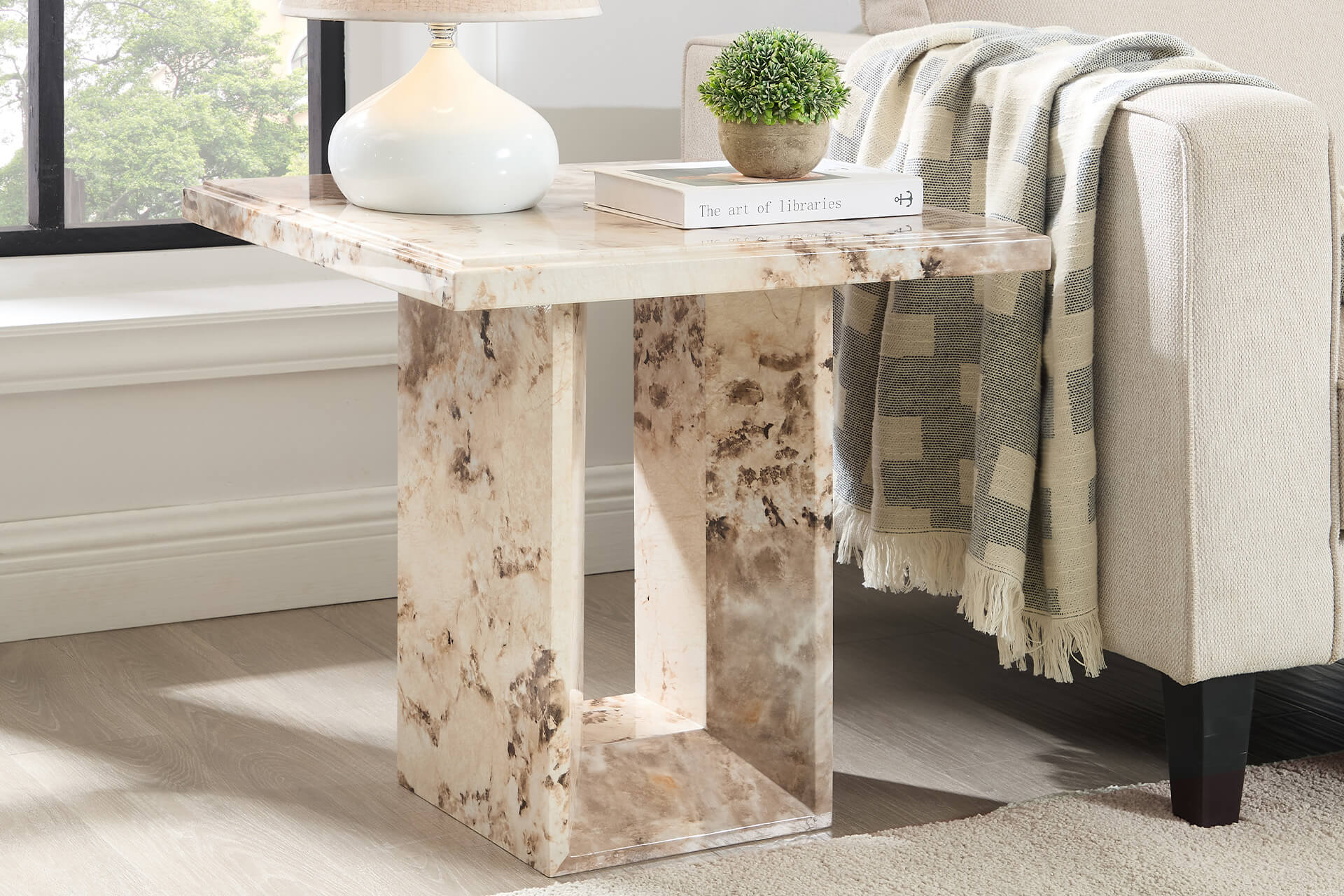 Artemis Lamp Table – Mottled Mocha Marble with High-Gloss Finish - Image 2