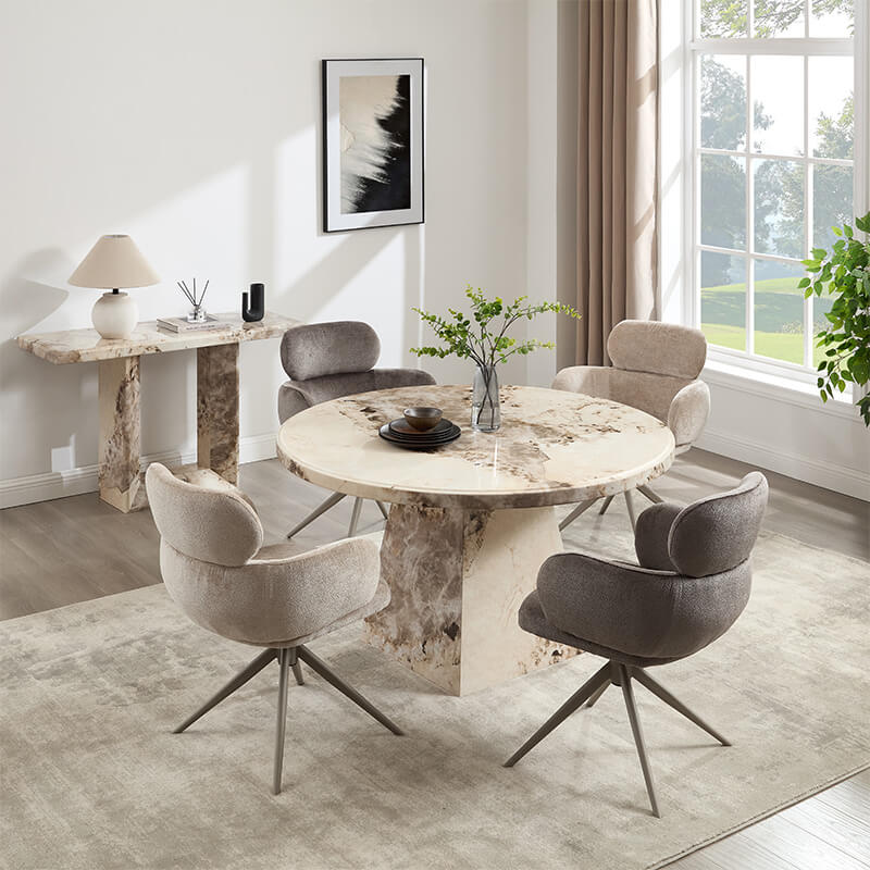 Artemis Round Dining Table 130cm – Mottled Mocha High-Gloss Finish