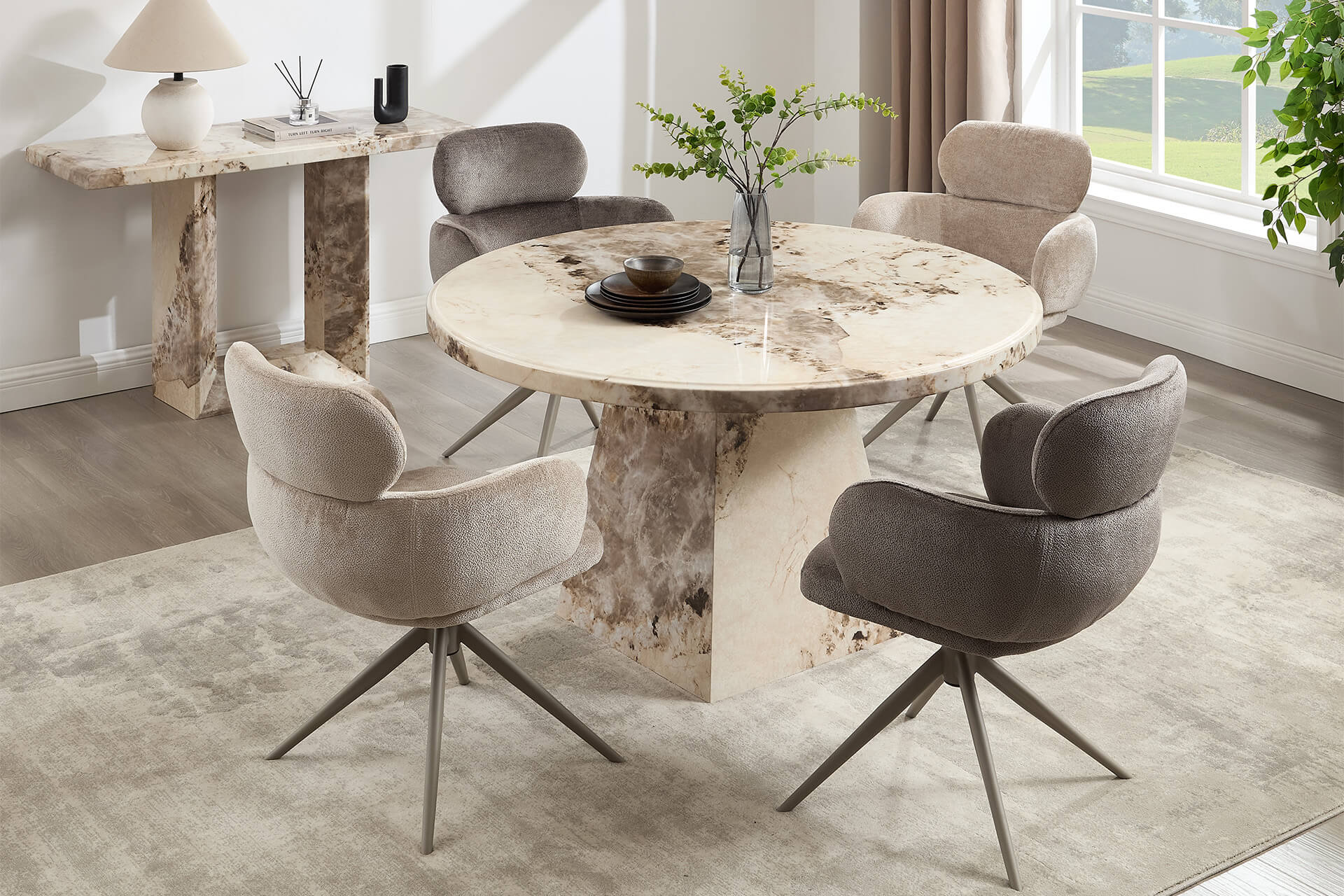 Artemis Round Dining Table 130cm – Mottled Mocha High-Gloss Finish - Image 2