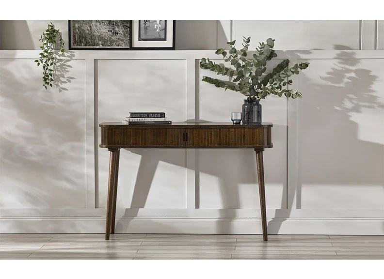 Arya Console Table – Dark Oak with Tambour Sliding Doors - Image 5