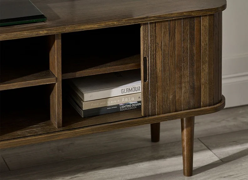 Arya TV Stand – Dark Oak with Tambour Sliding Doors - Image 4