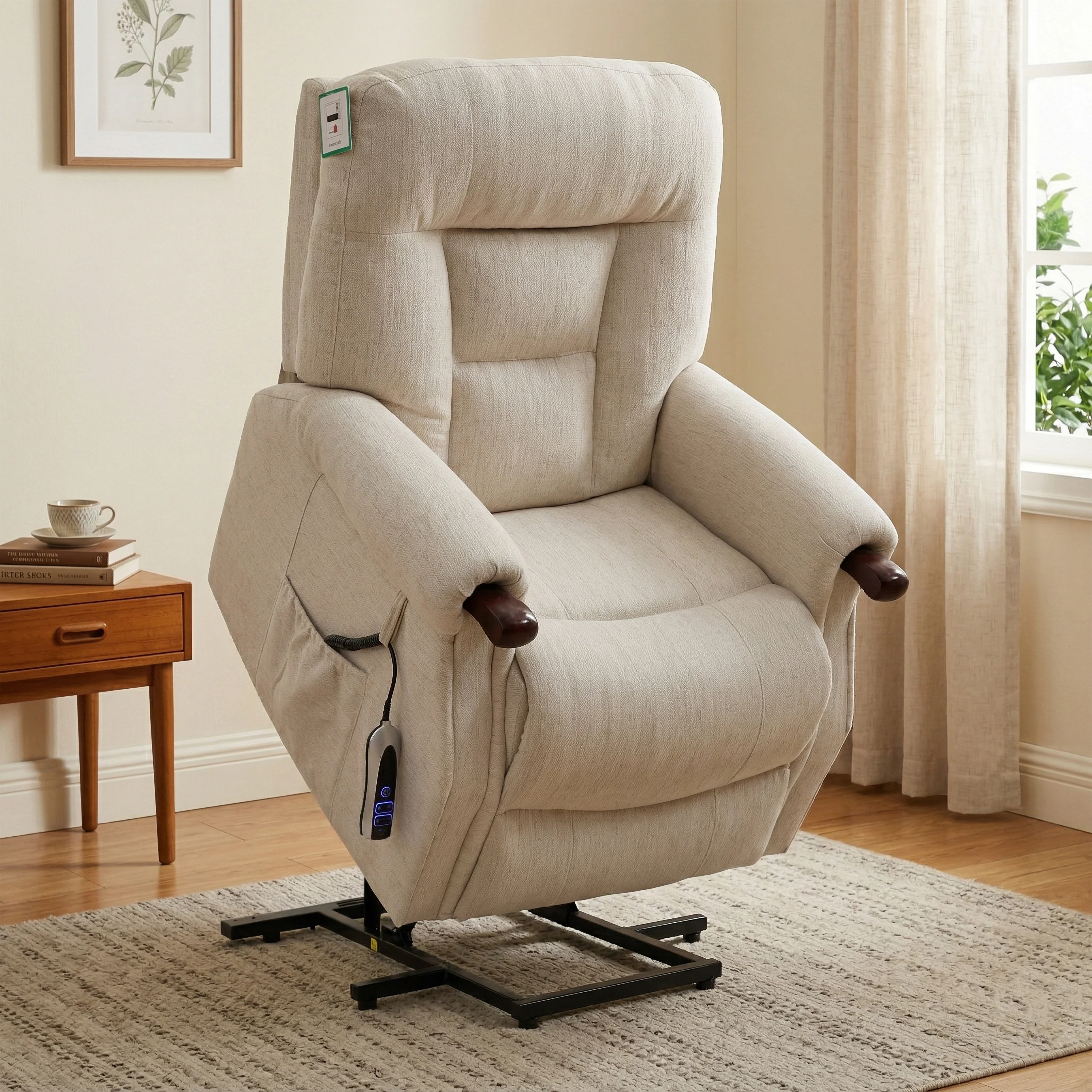 Astoria Dual Motor Lift & Tilt Chair – Beige Fabric with USB Charger - Image 2