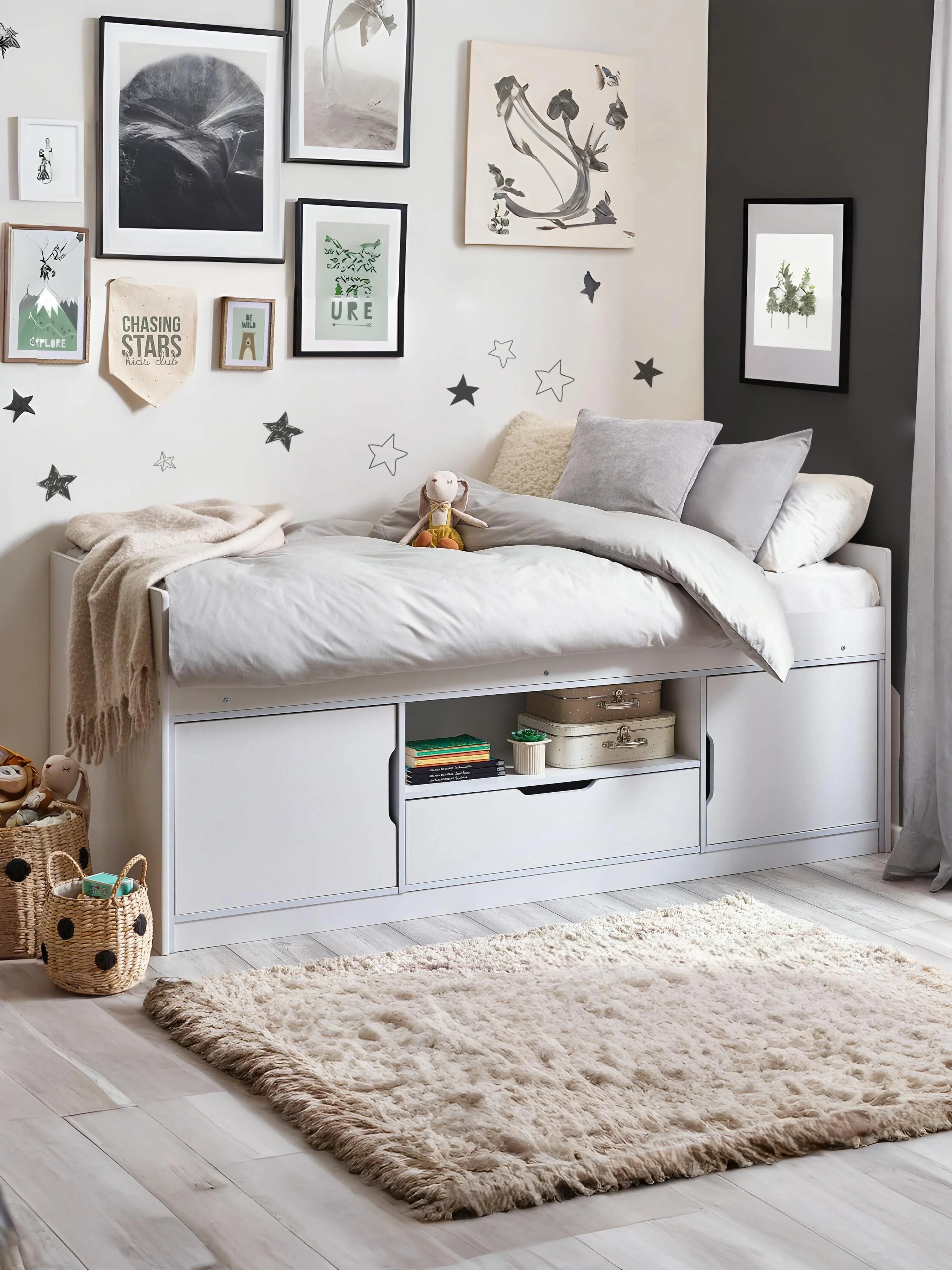 Atom Low Sleeper – White Finish with Storage