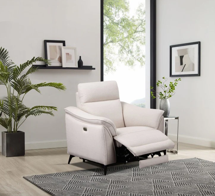 Austin 1 Seater Electric Recliner Sofa – Soft White Fabric with USB Charging