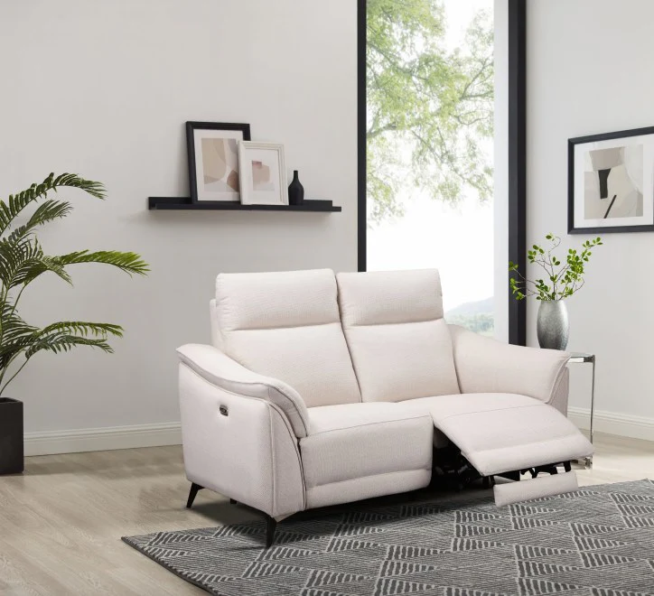 Austin 2 Seater Electric Recliner Sofa – Soft White Fabric with USB Charging