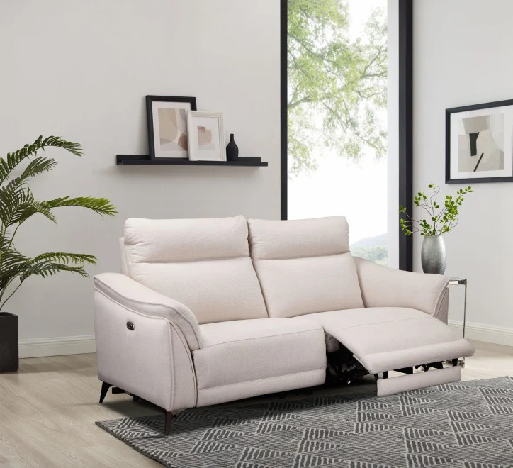 Austin 3 Seater Electric Recliner Sofa – Soft White Fabric with USB Charging