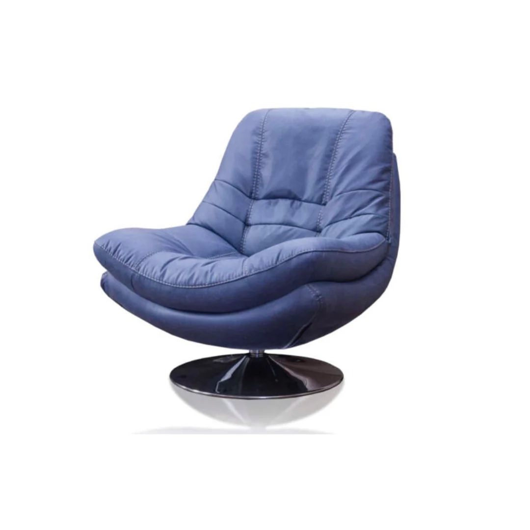 Axis Blue Denim Swivel Armchair – Polished Metal Base with Optional Stool
