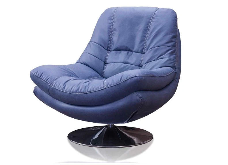 Axis Blue Denim Swivel Armchair – Polished Metal Base with Optional Stool - Image 2