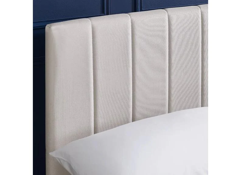 Aylen Cream Fabric Bed Frame with Cushioned Vertical Lined Headboard - Image 3