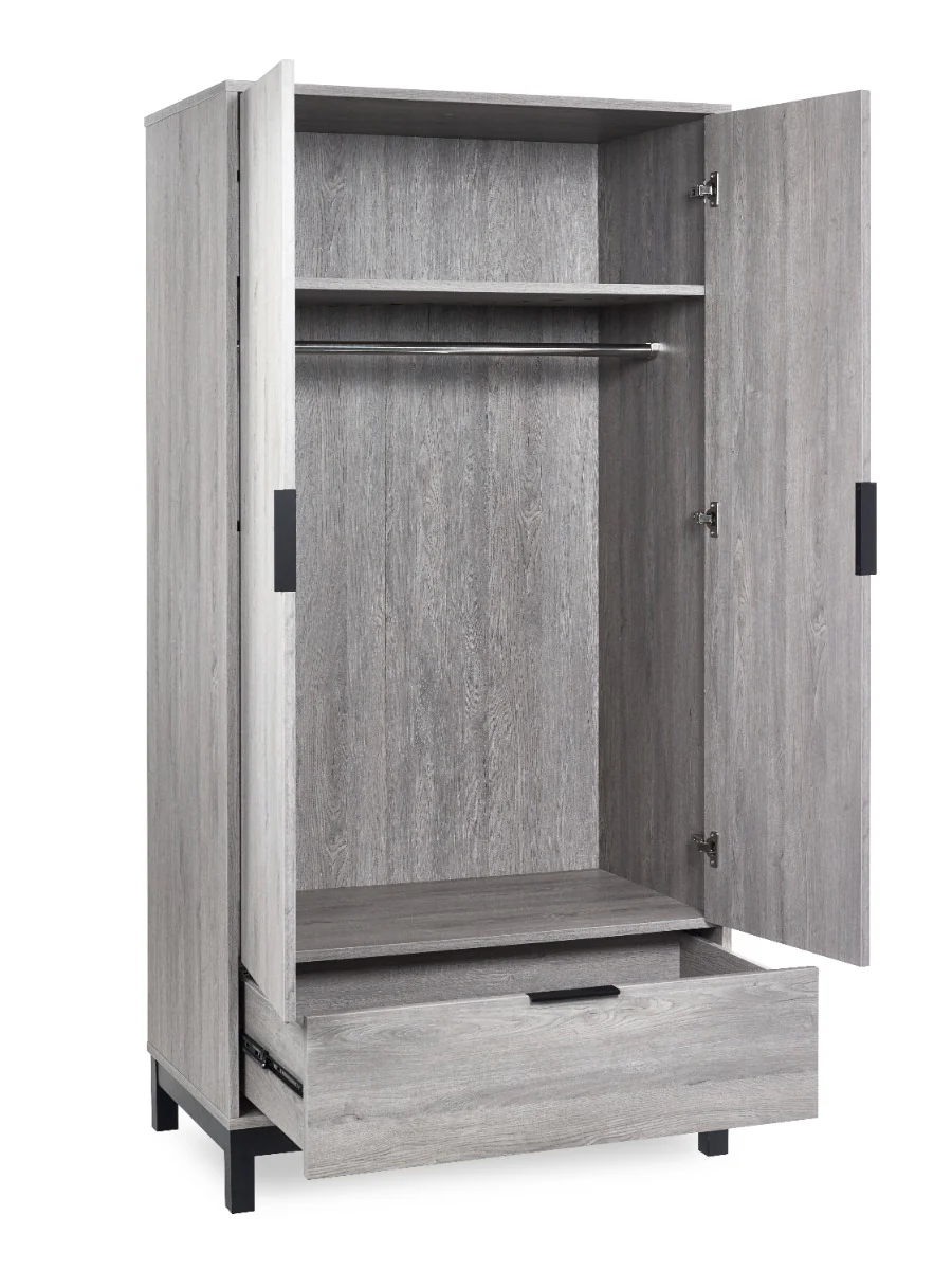 Bali 2 Door 1 Drawer Wardrobe - Grey Oak - Image 5