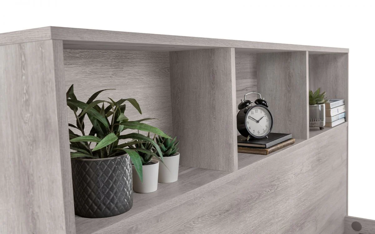 Bali Bookcase Headboard Bed Single 90cm - Grey Oak - Image 4