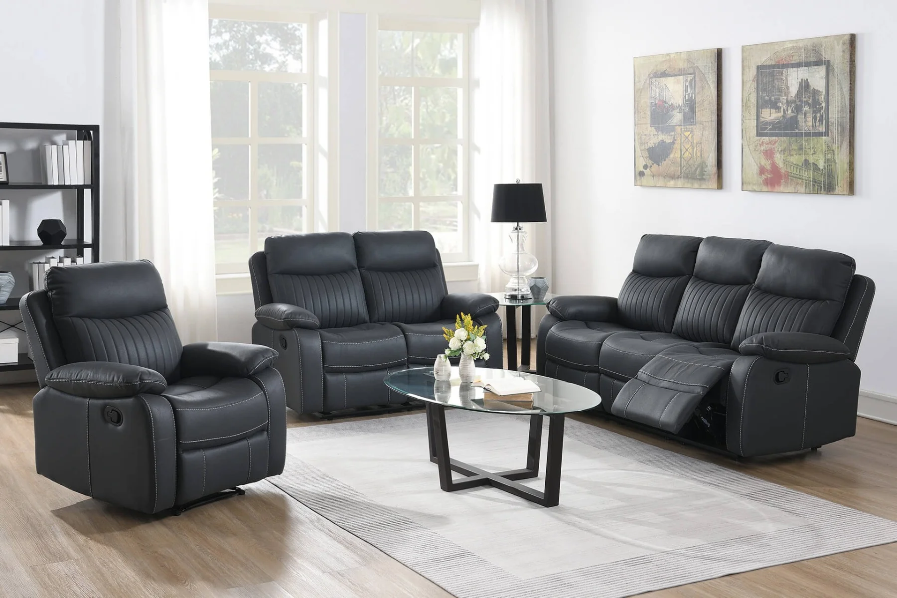Barkley 1-Seater Manual Recliner – Dark Grey Leatherette with Lumbar Support
