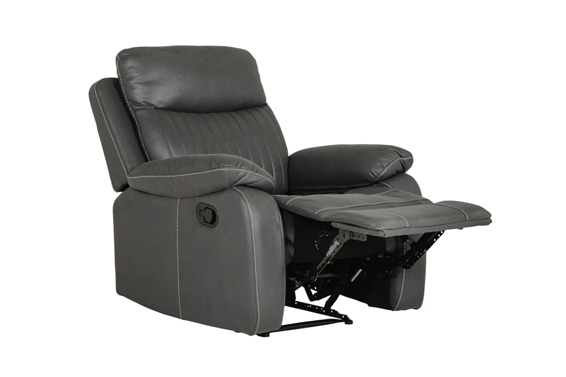 Barkley 1-Seater Manual Recliner – Dark Grey Leatherette with Lumbar Support - Image 2