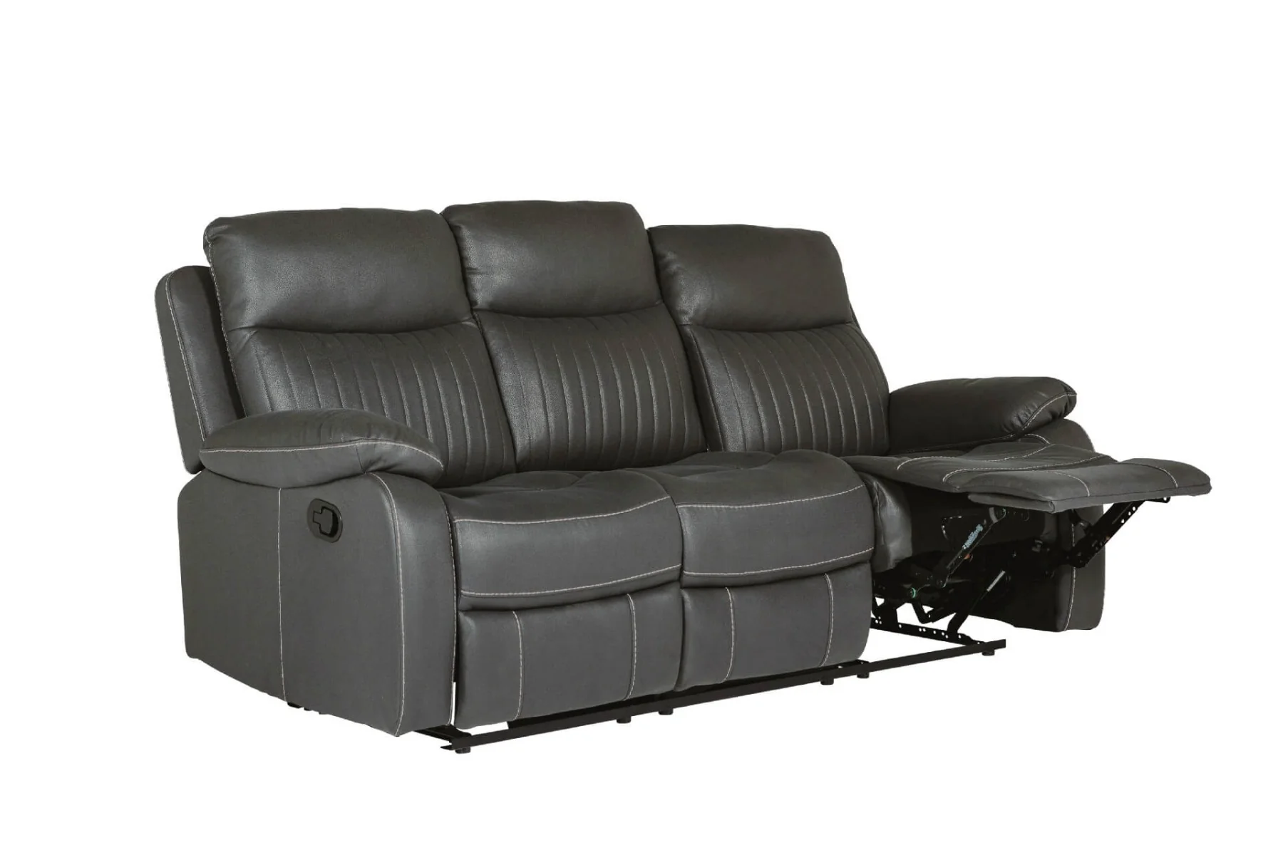 Barkley 3-Seater Manual Recliner – Dark Grey Leatherette with Lumbar Support - Image 3