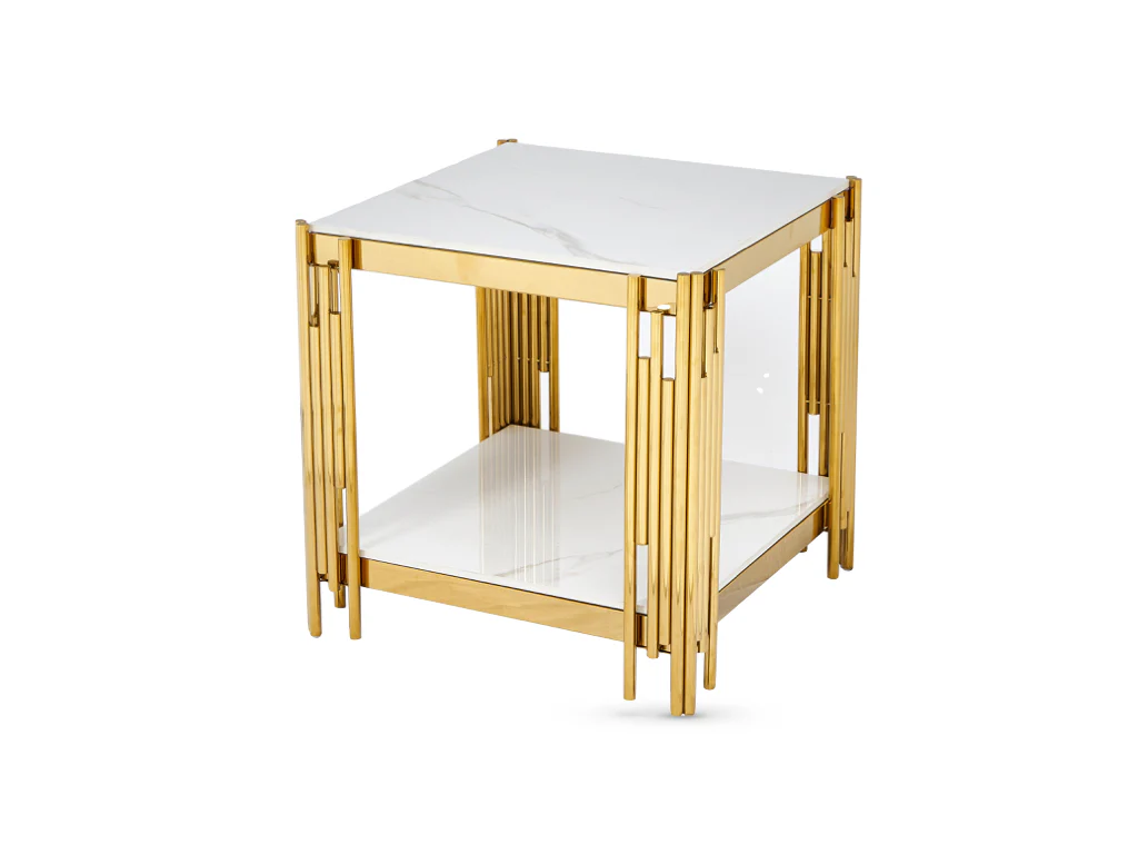 Belini End Table – Sintered Stone with Gold Finish - Image 2