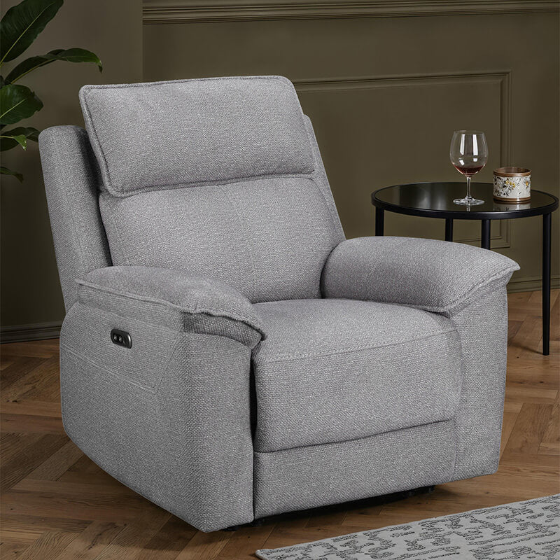 Blaine 1 Seater Electric Recliner – Greige Fabric with USB Ports