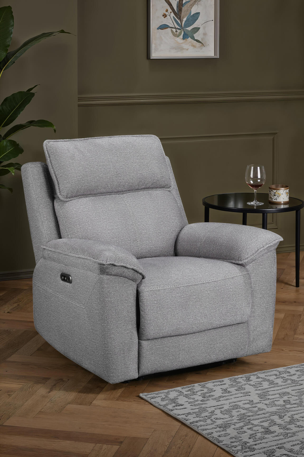 Blaine 1 Seater Electric Recliner – Greige Fabric with USB Ports - Image 2