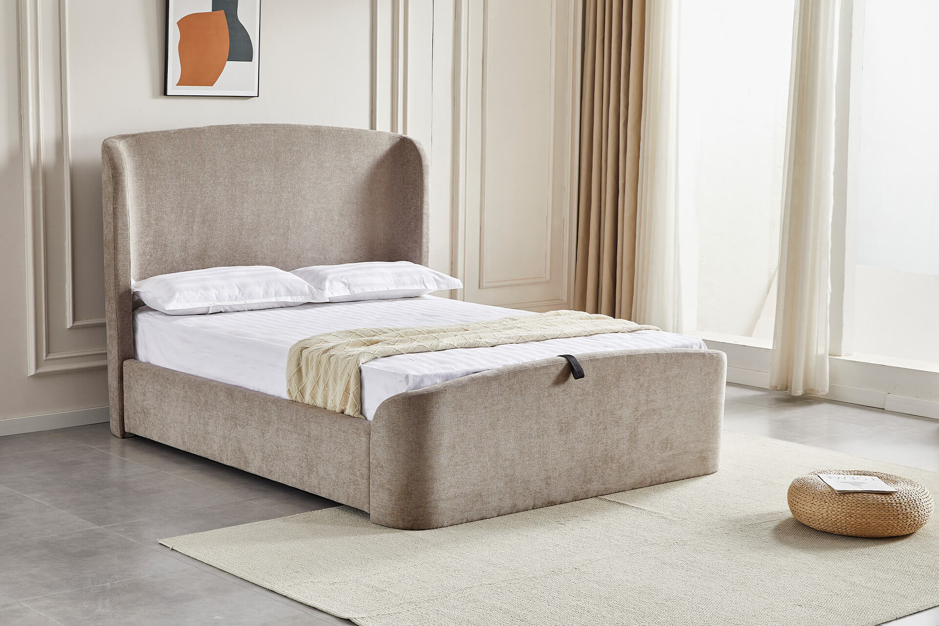 Blaire 5' Ottoman Bed – Beige Upholstered with Under-Bed Storage - Image 2