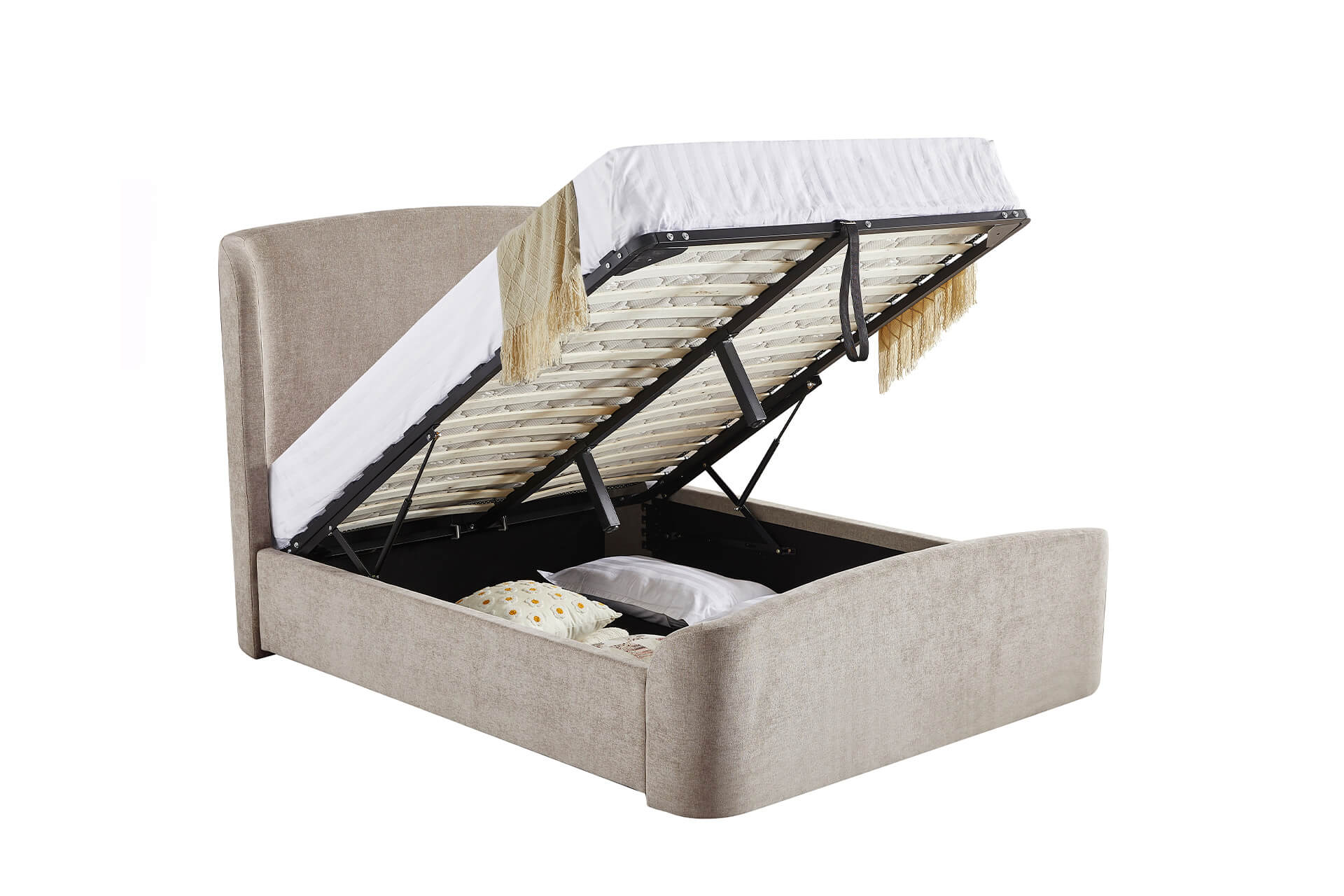 Blaire 6' Ottoman Bed – Beige Upholstered with Under-Bed Storage - Image 5