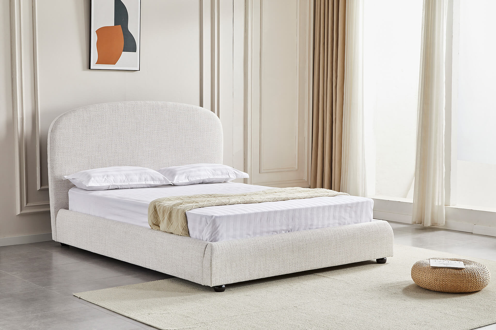 Bonnie 5' Bed – Natural Upholstered Platform with Curved Headboard - Image 2