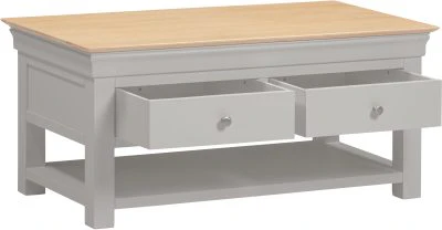 BORDEAUX 2 DRAWER COFFEE TABLE - PEBBLE GREY/OAK - Image 3