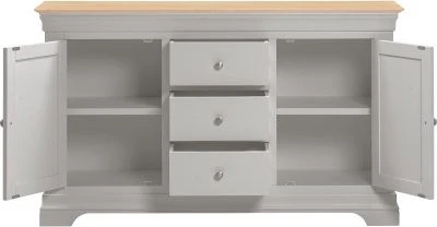 BORDEAUX 3 DRAWER 2 DOOR SIDEBOARD - PEBBLE GREY/OAK - Image 4