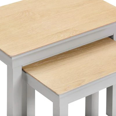 Bordeaux Nest of 2 Tables – Pebble Grey with Oak Top - Image 5
