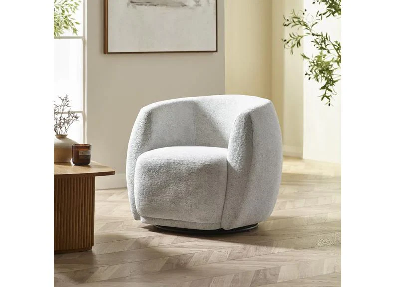 Bowline Accent Tub Swivel Chairs – Luxury Chenille Upholstered Lounge Chair in Cream or Grey