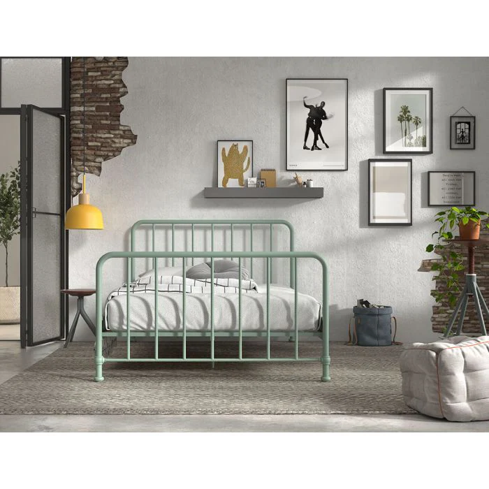 BRONXX Bed 140 x 200 cm – Industrial Metal Frame in Olive Green