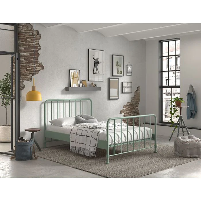 BRONXX Bed 140 x 200 cm – Industrial Metal Frame in Olive Green - Image 3