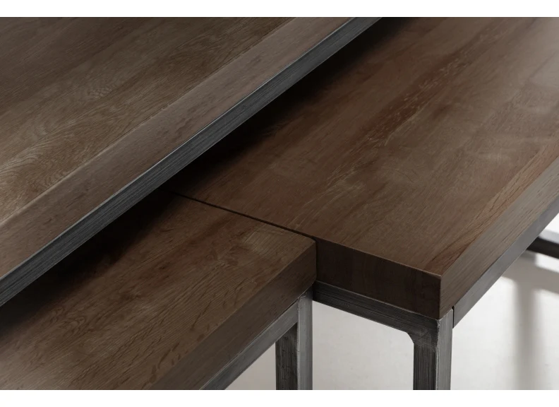 Brooklyn Dark Oak Nesting Coffee Tables – Solid Oak with Industrial Metal Legs - Image 3