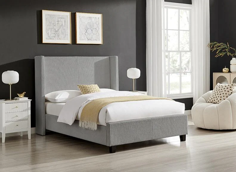 Bruno Cord Fabric Bed – 4ft6 Upholstered Design in Grey