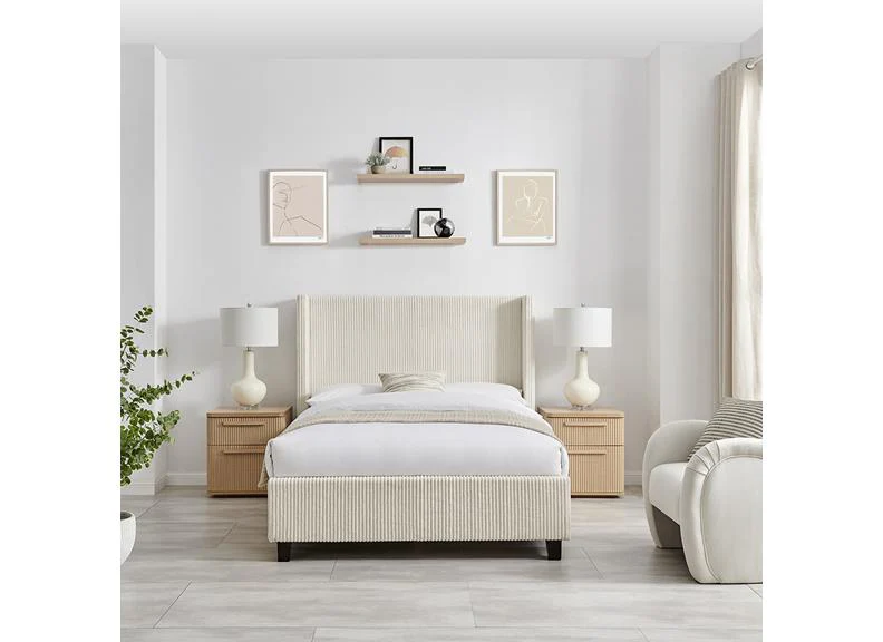 Bruno Cord Fabric Bed – 4ft6 Upholstered Design in Grey - Image 2
