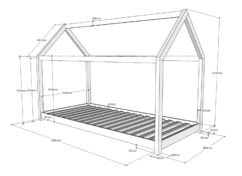 Cabane Children's Beds – Eco-Friendly House Design in Natural Pine 70x140 cm - Image 4