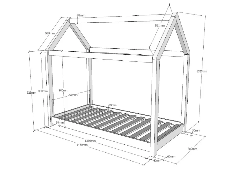 Cabane Children's Beds – Eco-Friendly House Design in Natural Pine 70x140 cm - Image 5