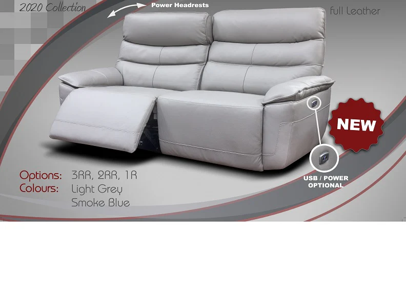 Cadiz Grey Three Seat Sofa – Powered Recline - Image 3