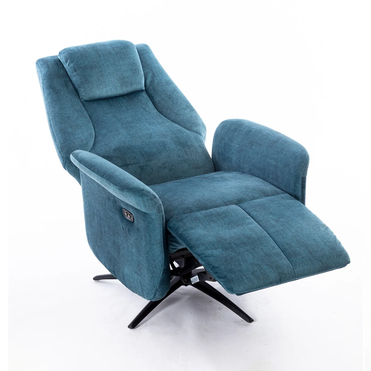 Caesar Swivel Electric Chair – Ocean Blue Soft Touch Fabric - Image 3